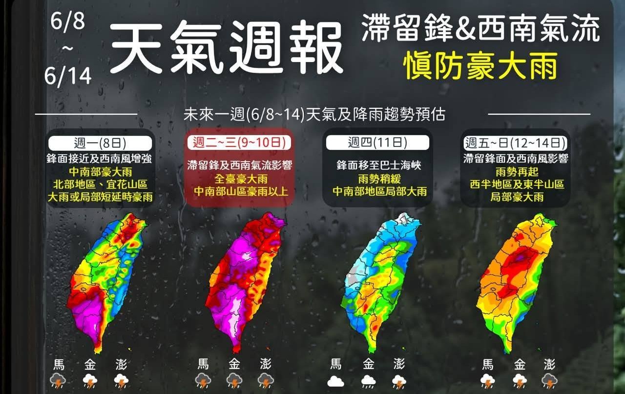 滯留鋒面配合西南氣流發威！本週全台嚴防豪大雨 降雨時程、重點區域一次看