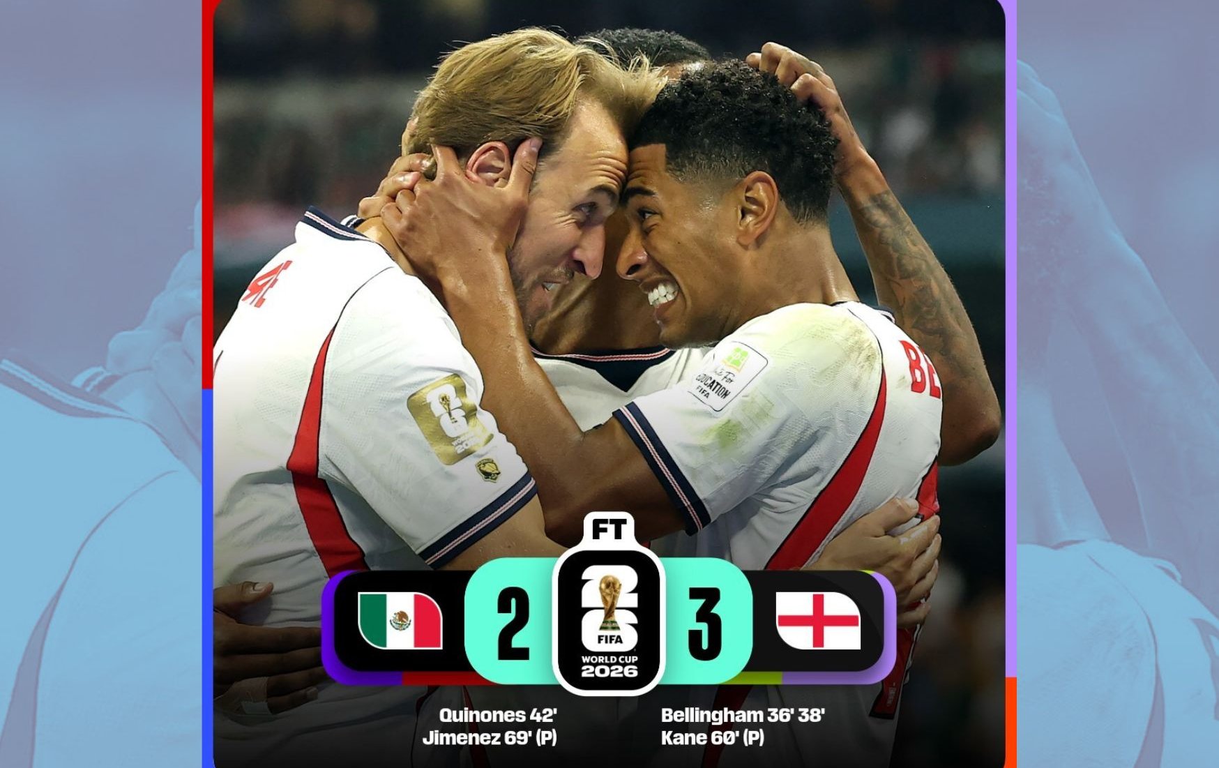 世足》英格蘭3：2險勝墨西哥 貝林漢姆梅開二度率隊挺進8強