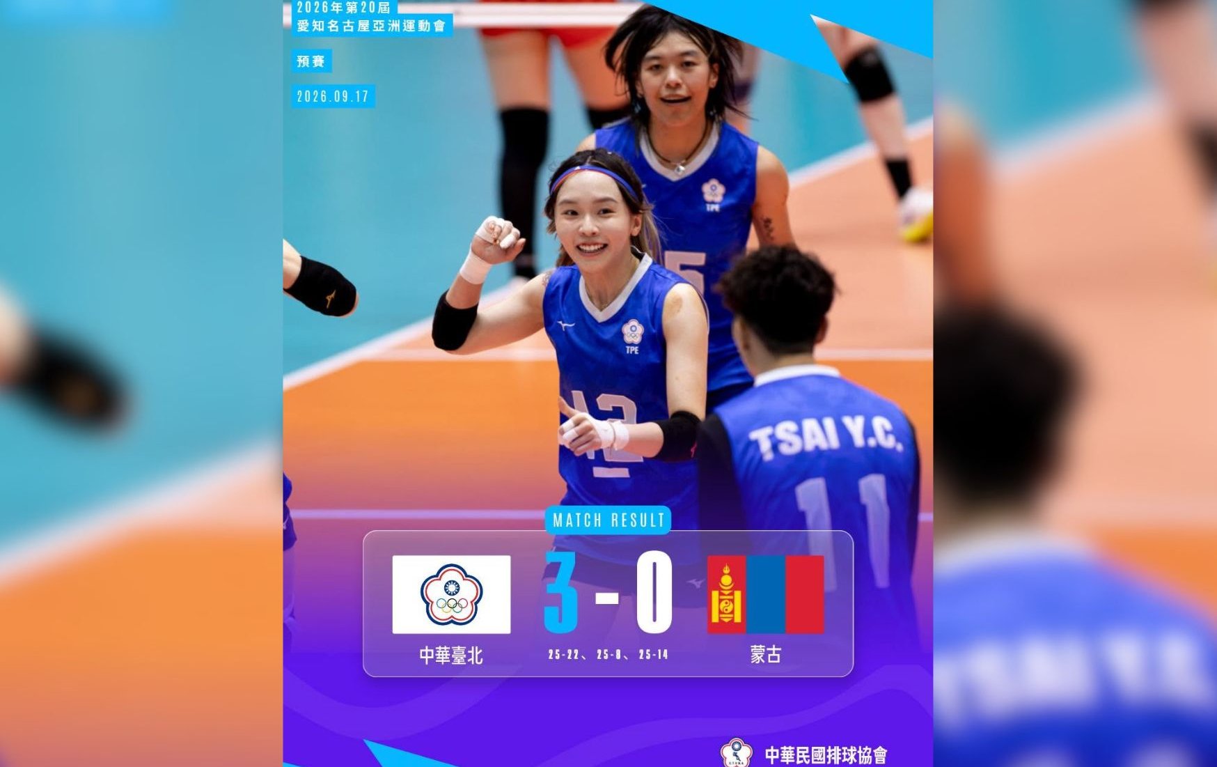 亞運》直落三轟退蒙古！中華女排豪取二連勝挺進亞運八強