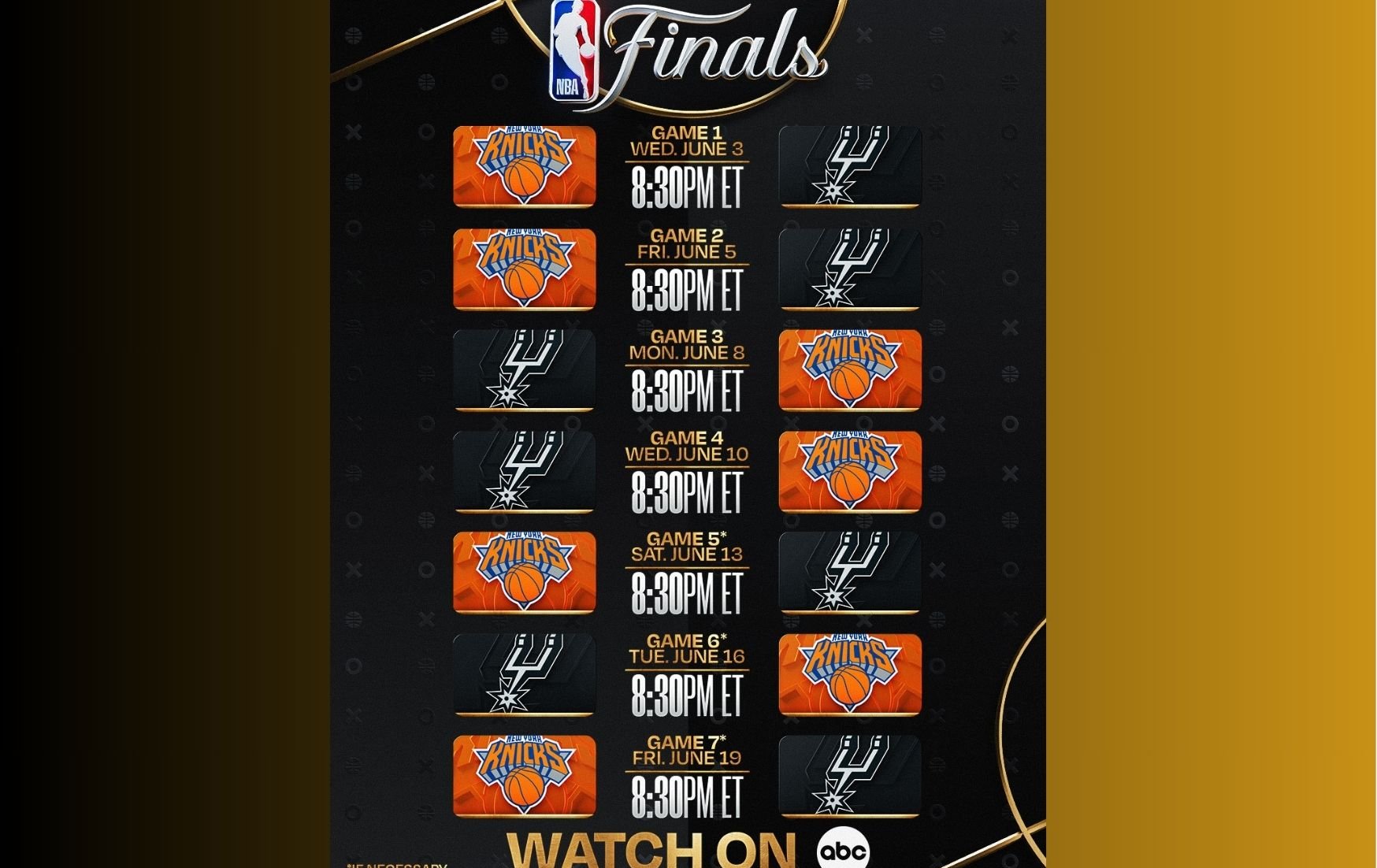 NBA 》 總冠軍賽賽程出爐！馬刺血戰7場保主場優勢 尼克逸待勞相隔27年再碰頭
